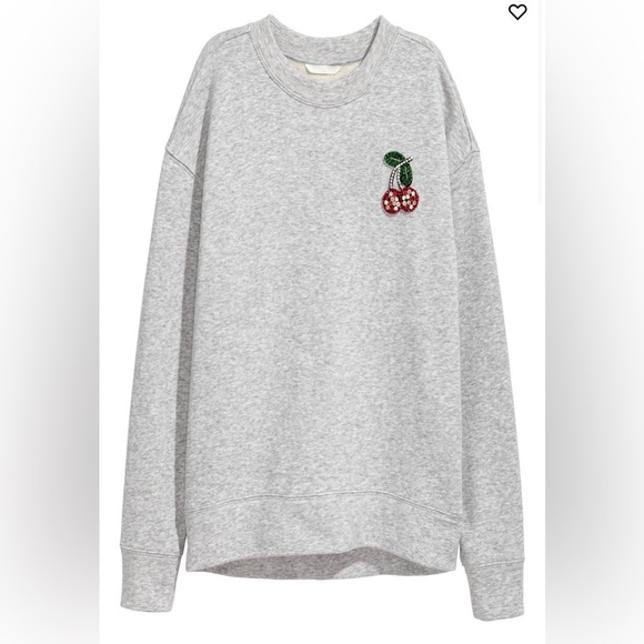 Women’s Gray Crew Neck Sweatshirt Embellished Cherry Appliqué Rhinestone Size Sm - Picture 8 of 9